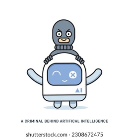 Un chico malo detrás del robot aéreo. Ilustración de vectores aislados