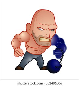 Bad Guy Ready To Fight With Hand And Ball