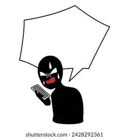Bad guy with a smartphone and speech bubble material svg