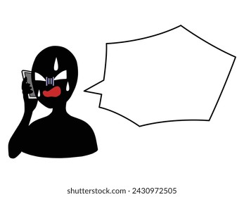 Bad guy with a smartphone and speech bubble material svg