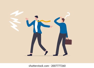 Bad habit blame other, excuse and throw mistake to colleague or team, selfish or offense manager concept, frustrated businessman boss excuse this mistake and pointing to other false.