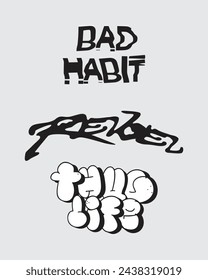 Bad habit, Rebel, Thug life text custom typography acid brutalism element clip art poster, t shirt graphic design editable