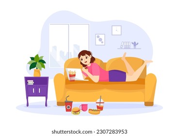 Bad Habit Vector Illustration with Unhealthy Lifestyle like Eating Fast Food or Alcohol Bottle in Flat Cartoon Hand Drawn Landing Page Templates
