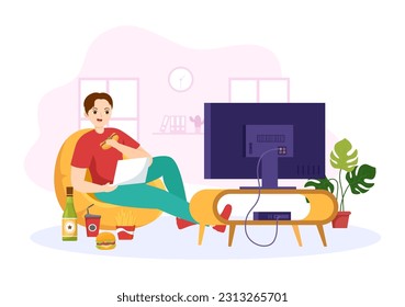 Bad Habit Vector Illustration with Unhealthy Lifestyle like Eating Fast Food or Alcohol Bottle in Flat Cartoon Hand Drawn Landing Page Templates