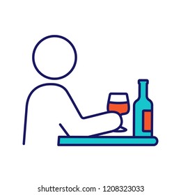 Bad habits color icon. Alcoholism. Drinking habit. Binge drinking. Depression, anxiety. Behavioral stress symptoms. Isolated vector illustration
