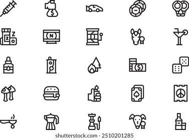 Bad habits icons collection is a vector illustration with editable stroke.