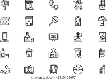 A coleção de ícones de hábitos incorretos é uma ilustração vetorial com traçado editável.