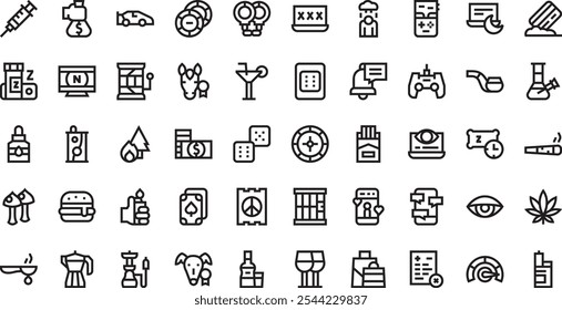 Iconos de los malos hábitos Colección de iconos vectoriales de alta calidad con trazo editable. Ideal para Profesional y Proyectos Creativos.