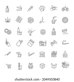 Bad habits linear icons set. Thin line illustrations