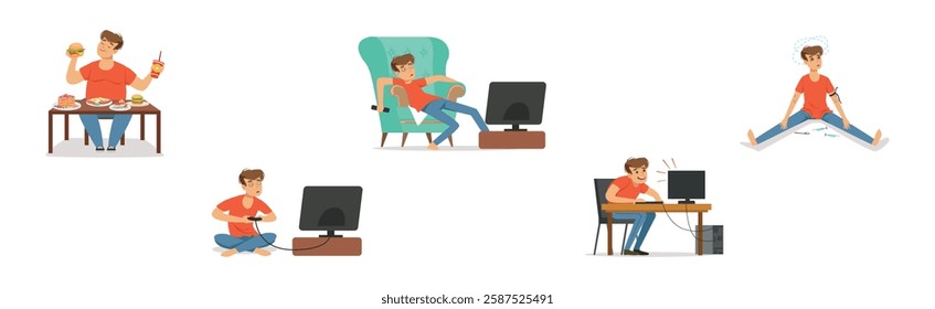 Bad Habits with Man Character Have Some Addictions Problem Vector Set
