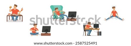 Bad Habits with Man Character Have Some Addictions Problem Vector Set