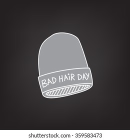 Bad Hair Day Hat Vector Illustration. Grey Winter Hat.