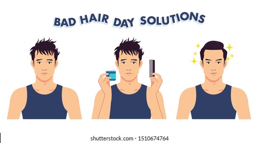 Bad Hair Day Solutions for a Man. Vector illustration