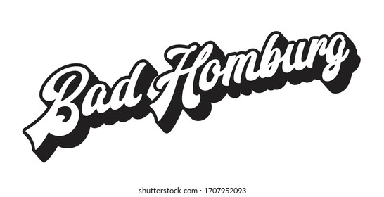 Vector del logo de la ciudad alemana de Bad Homburg. Tipografía moderna. Letrería hecha a mano para ropa, pegatina, recuerdo, publicidad, identidad.  Arte turístico de alta calidad. Viajes y aventuras