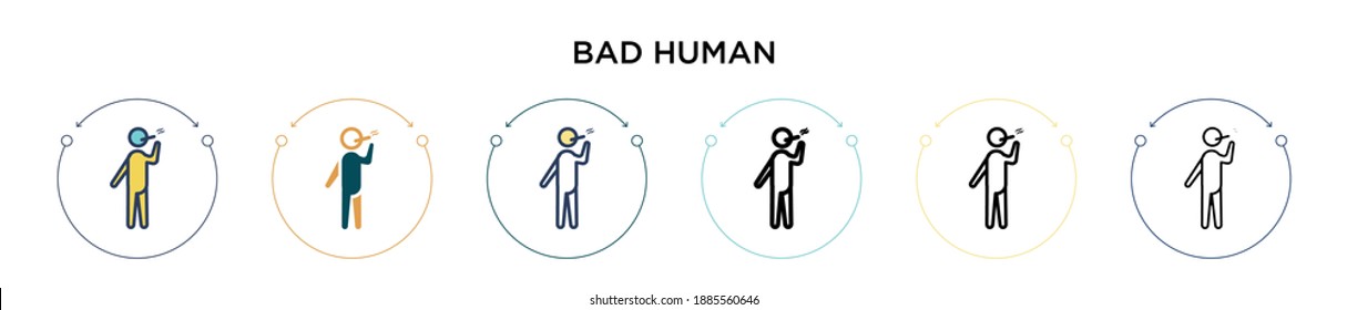 Icono humano malo en el estilo relleno, delgado, contorno y trazo. Ilustración vectorial de dos diseños de iconos de vectores humanos de color y negro malos se pueden utilizar para móviles, ui, web