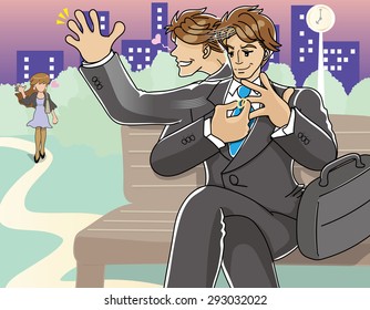 A bad husband taking his wedding ring off. He pretending to be single, and dating with his lover