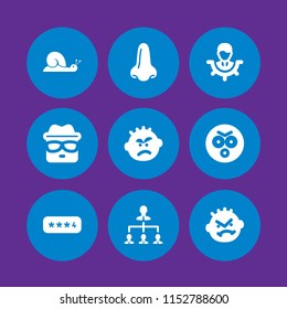 bad icon. 9 bad set with password, slow, heisenberg and smell vector icons for web and mobile app
