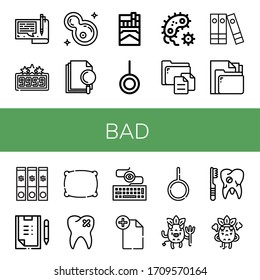 bad icon set. Collection of File, High score, Bacteria, Cigarette, Neutral, Files, Scoring, Pillow, Broken tooth, Keylogger, Devil, Angry icons