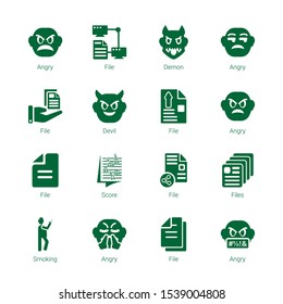 bad icons. Editable 16 bad icons. Included icons such as Angry, File, Demon, Devil, Score, Files, Smoking. bad trendy icons for web.