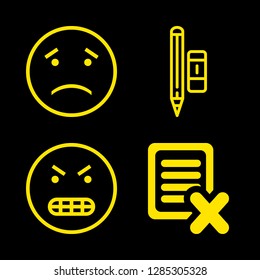 bad icons set with angry emoticon, pencin and eraser and test failed vector set