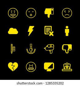 bad icons set with sad face stroke, cloud storm weather symbol and pencin and eraser vector set