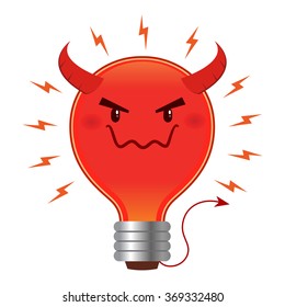 Bad idea concept, light bulb with devil horn and tail. Vector illustration