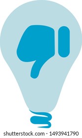Bad idea, light bulb, thumb down, unlike. Icon, symbol, element. Vector graphic. Isolated on white. Flat style design.