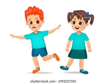 bad kid bully her friend. isolated on white background