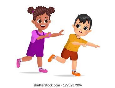 bad kid bully her friend. isolated on white background