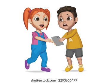 bad kid taking tablet from friend forcefully