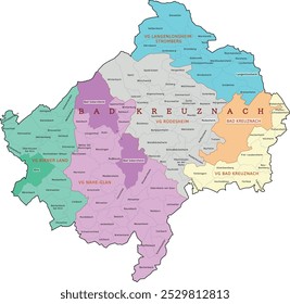 Bad Kreuznach district map of Rhineland-Palatinate state. Federal Republic of Germany. Colored. Vector