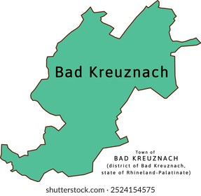 Bad Kreuznach town map of Bad Kreuznach district Rhineland-Palatinate state in Germany. Vectored