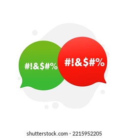 Bad Language Speech Icon Illustration. Red Hint And Green With Censored Text. Design Element For Hate Banner, Poster, Internet, Meme, Logo. Vector Illustration