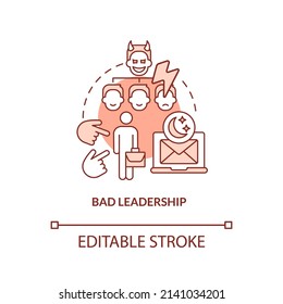 Bad leadership red concept icon. Boss disrespects, undermines. Toxic workplace sign abstract idea thin line illustration. Isolated outline drawing. Editable stroke. Arial, Myriad Pro-Bold fonts used
