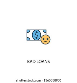 Bad loans concept 2 colored line icon. Simple yellow and blue element illustration. Bad loans concept outline symbol design