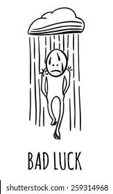 Bad Luck! A Man Walking Under The Rain With A Personal Cloud Over The Head. EPS10 Vector Illustration