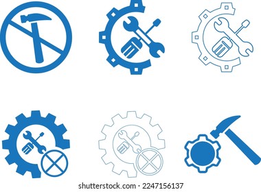 Bad maintenance icon set, maintenance error icon set blue vector