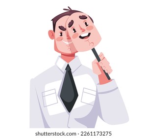 Bad man liar wear good fake mask face. Evil person concept. Vector graphic design illustration