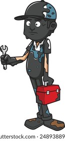 Bad mechanic covered in oil vector illustration