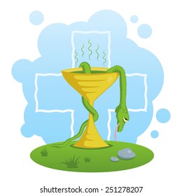Bad medicine - Dead snake in cup of poison - illustration