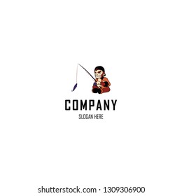 Bad Monkey Fishing  Illustration Vector Fun Mascot Character Design