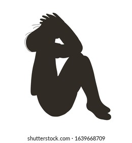 Bad mood or depression girls silhouette. Woman suffering from conduct-disorder issues. Character with special needs isolated on white background. Vector  illustration.