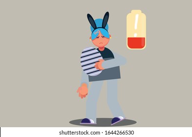 A bad mood woman holding a big egg, tired character Easter day theme. Simple vector illustration, this illustration can use as a sticker also. 