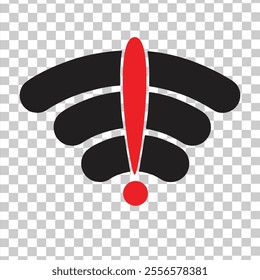 Bad network connection vector icon in black and red, problem ,wifi network connection lost signal