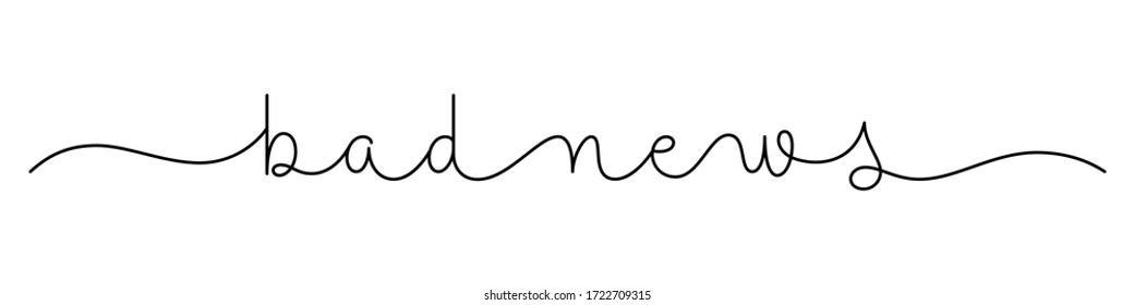 Banner de caligrafía en linea vectorial negro de BAD NEWS con swaps