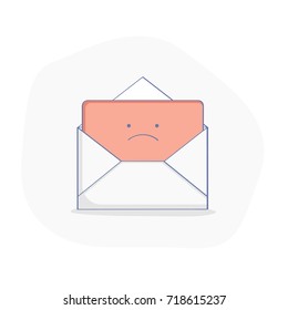 Bad News, Message. Red Upset Letter in cute open Mail Envelope, Notify, Alert, Error concept. Flat outline icon for web and mobile design.