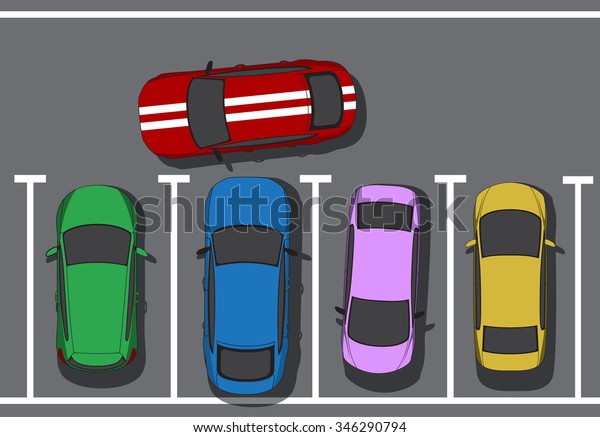 Bad parking. Blocking cars. Cars top view.\
Vector illustration