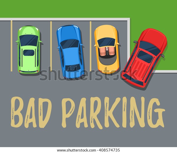 Bad parking.\
Top view of a car parked on the lawn. Flat style color vector\
illustration for web design or\
print