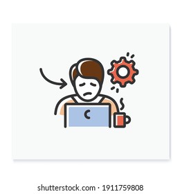 Bad performance at work color icon. Daytime fatigue. Sleep disorder. Healthy sleeping concept. Sleep problems treatment. Stress. Powerlessness. Health care.Isolated vector illustration