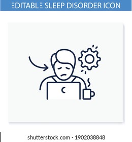 Bad Performance At Work Line Icon. Daytime Fatigue. Sleep Disorder. Healthy Sleeping Concept. Sleep Problems Treatment. Stress. Powerlessness. Health Care.Isolated Vector Illustration.Editable Stroke 